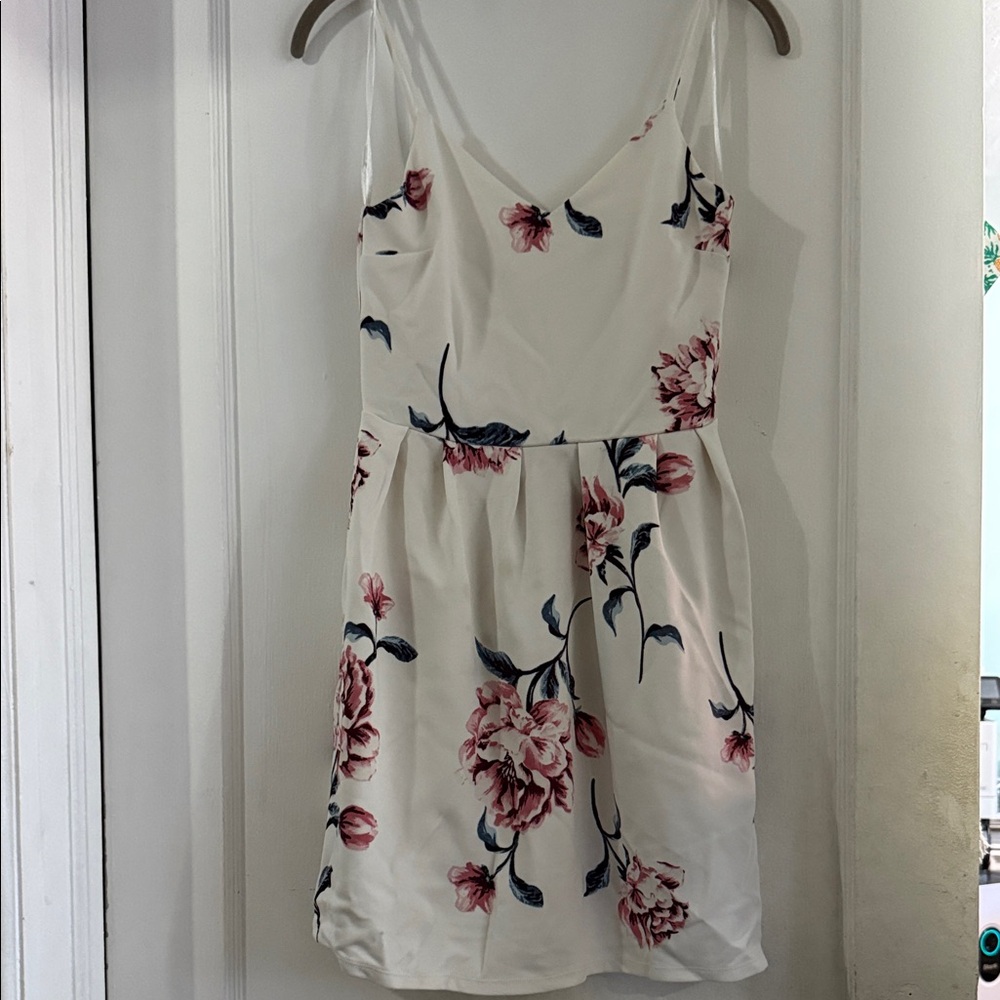 Monteau White Dress with Pink Floral Design
